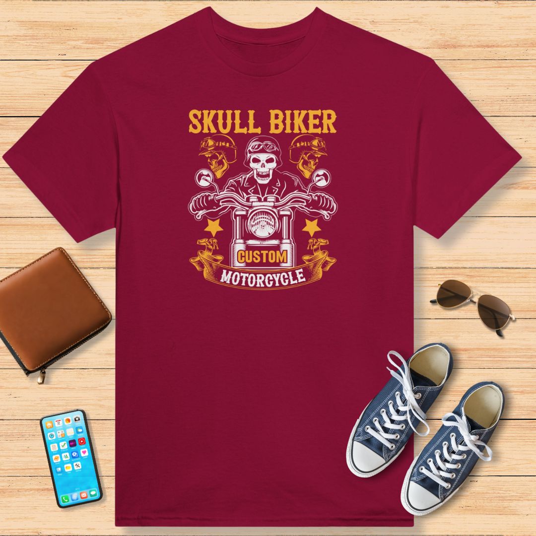 Skull Biker Motorcycle T-Shirt Rouge cardinal