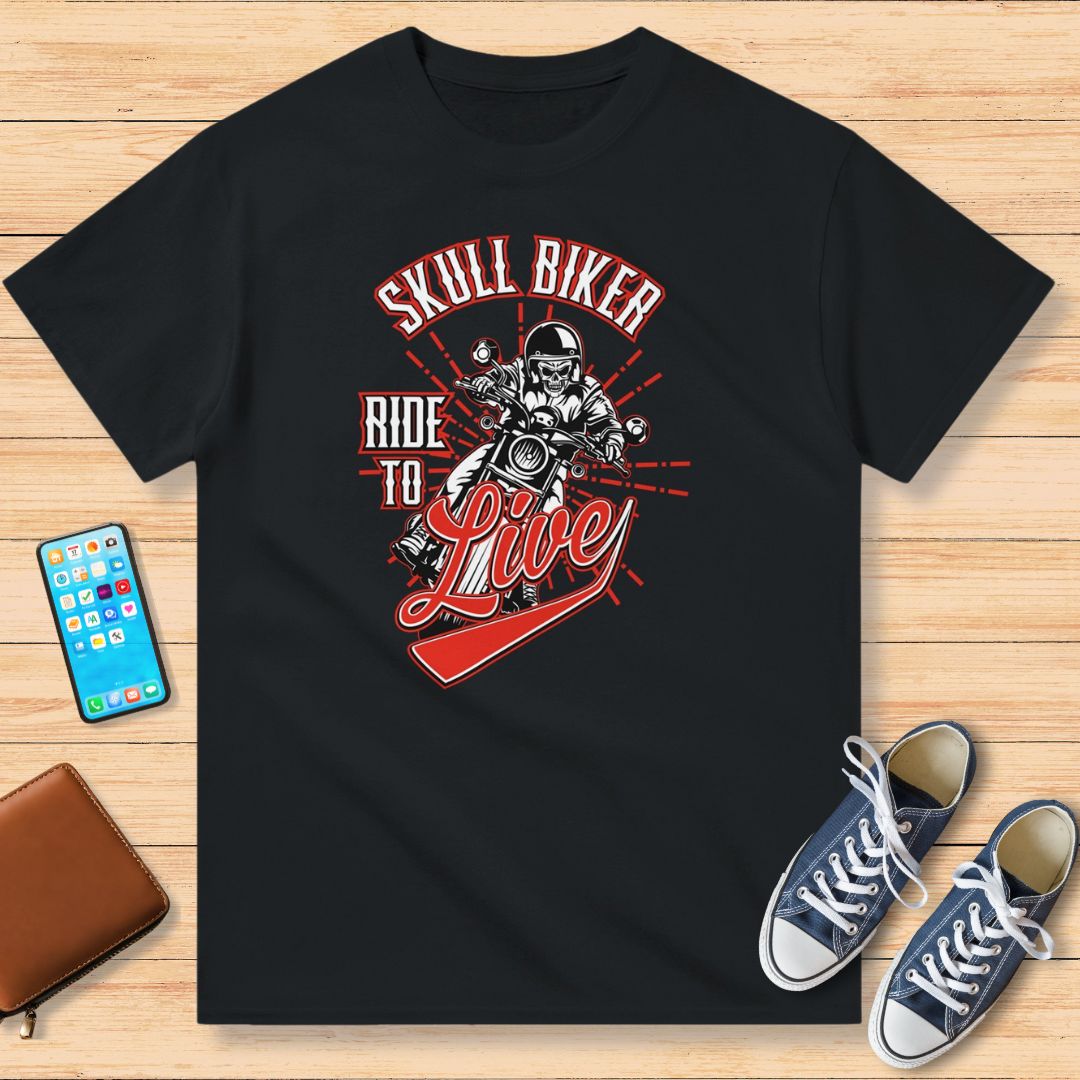 Skull Biker Rouge T-Shirt Noir