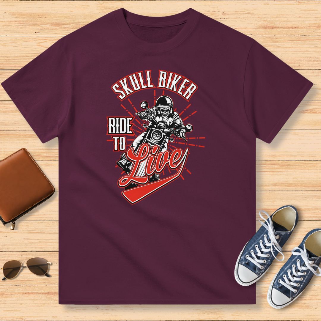 Skull Biker Rouge T-Shirt Bordeaux