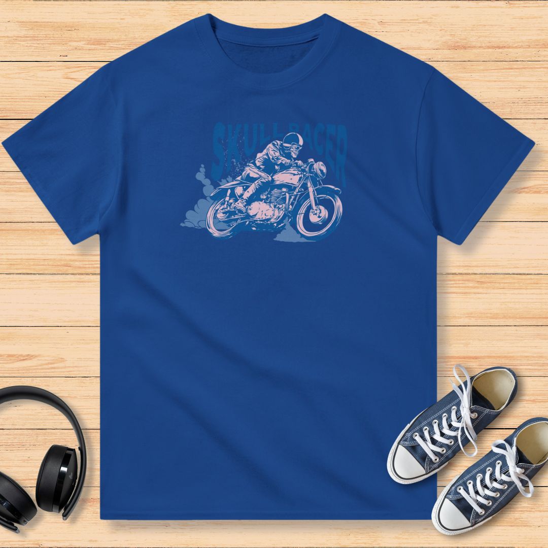 Skull Racer Bleu Moto T-Shirt Royal