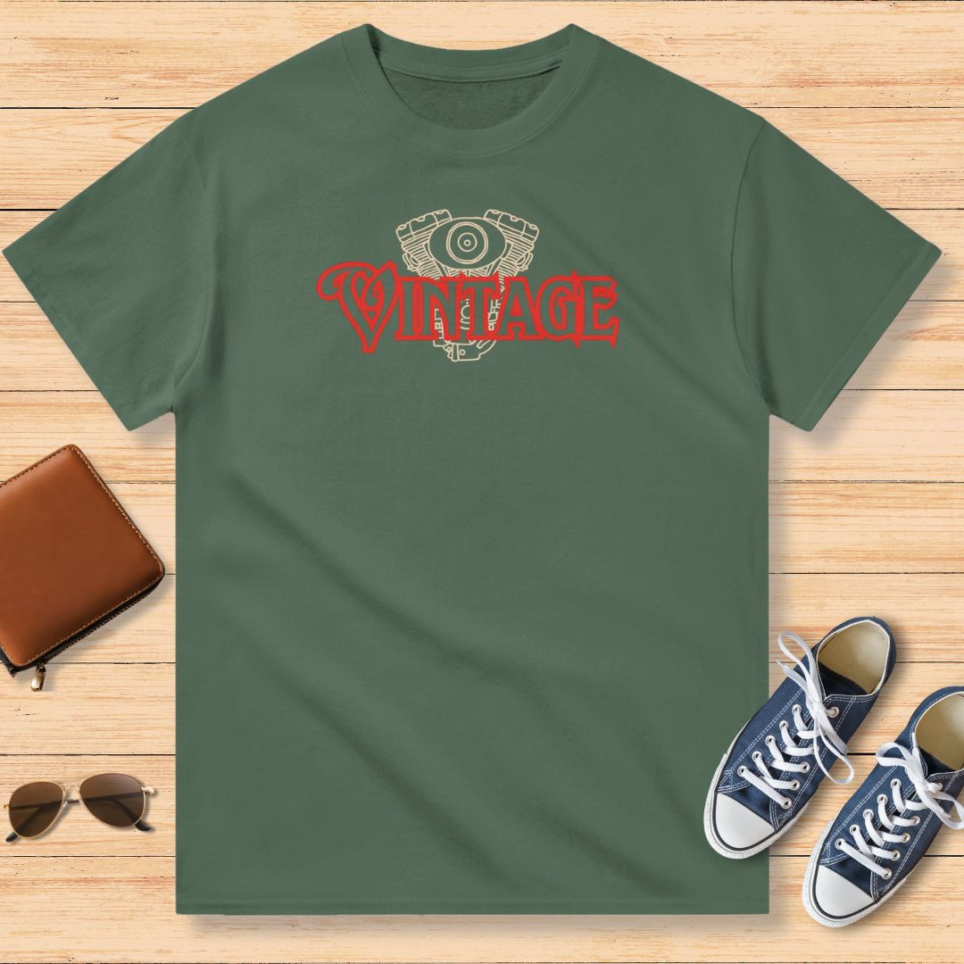Vintage Moto T-Shirt Vert militaire