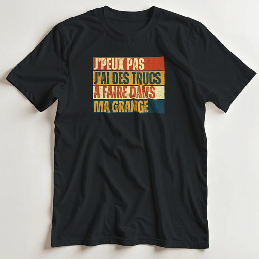 T-shirt en coupe unisexe et 100% coton en Noir S imprimé avec un design J'Peux Pas Grange Vintage T-Shirt .