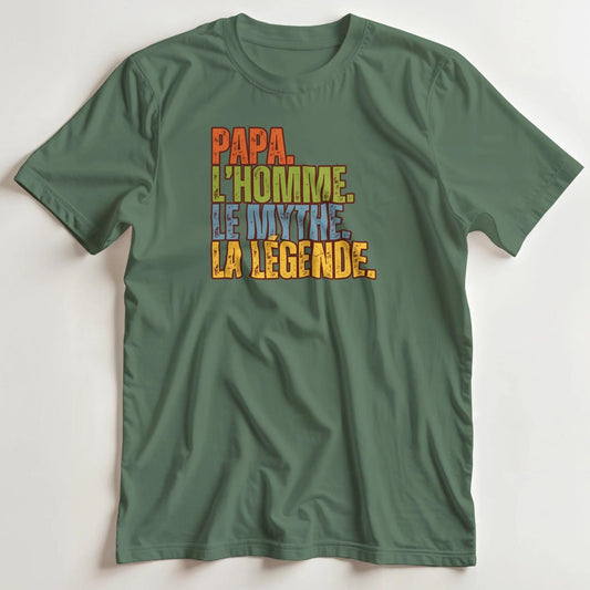 T-shirt en coupe unisexe et 100% coton en Vert militaire S imprimé avec un design Papa La Légende T-Shirt .