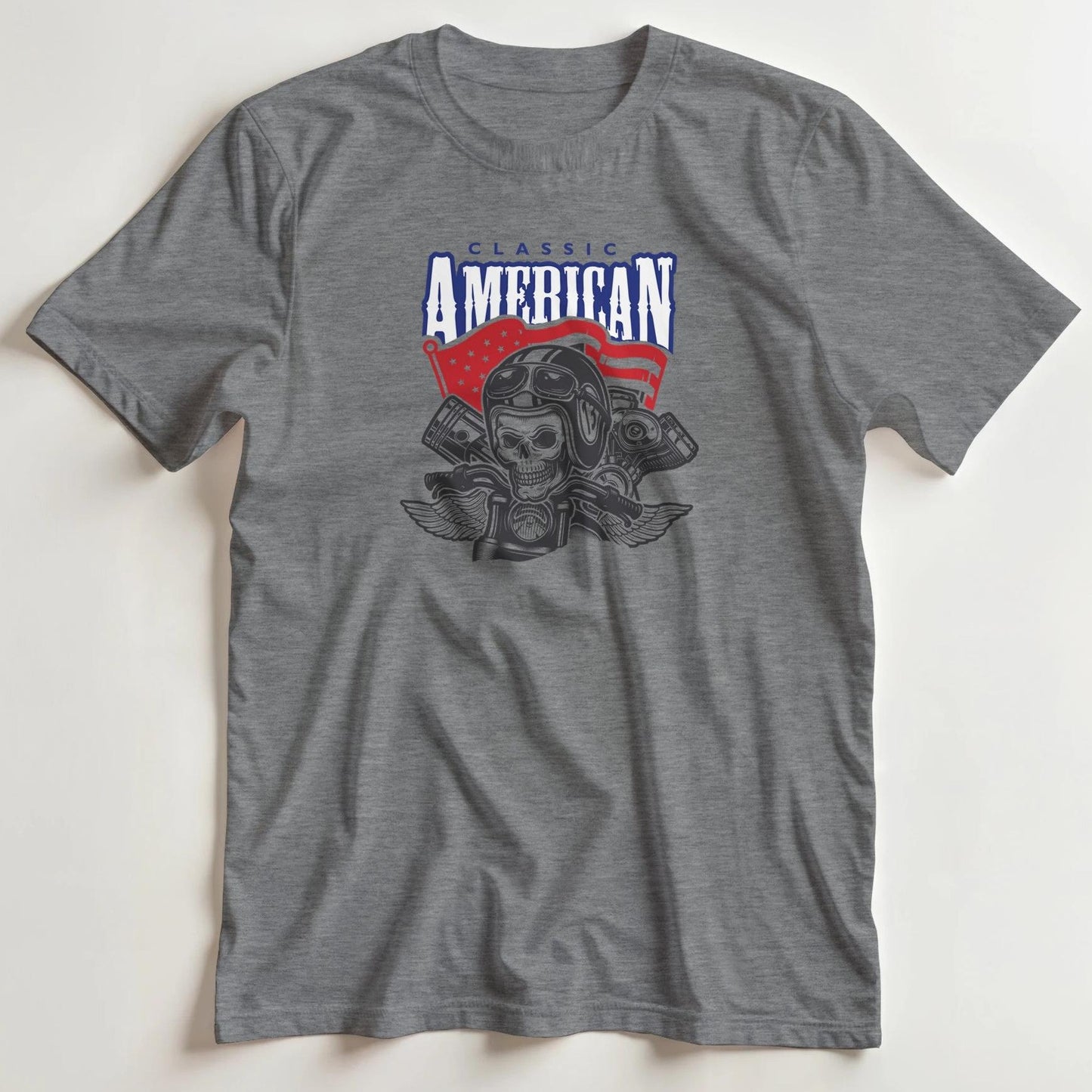 T-shirt en coupe unisexe et 100% coton en Sports Grey XL imprimé avec un design Classic American T-Shirt .