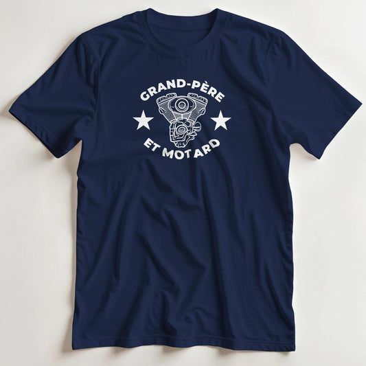 T-shirt en coupe unisexe et 100% coton en Marine S imprimé avec un design Grand-Père et Motard T-Shirt .