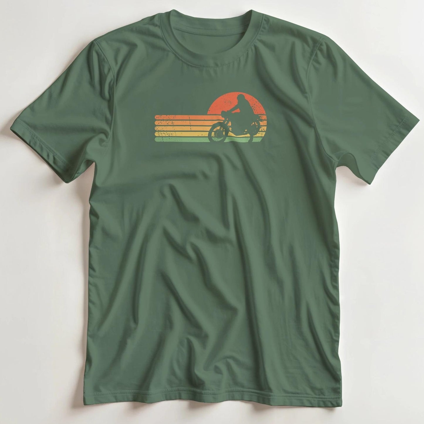 T-shirt en coupe unisexe et 100% coton en Vert Mil. 2XL imprimé avec un design Vintage Moto T-Shirt .