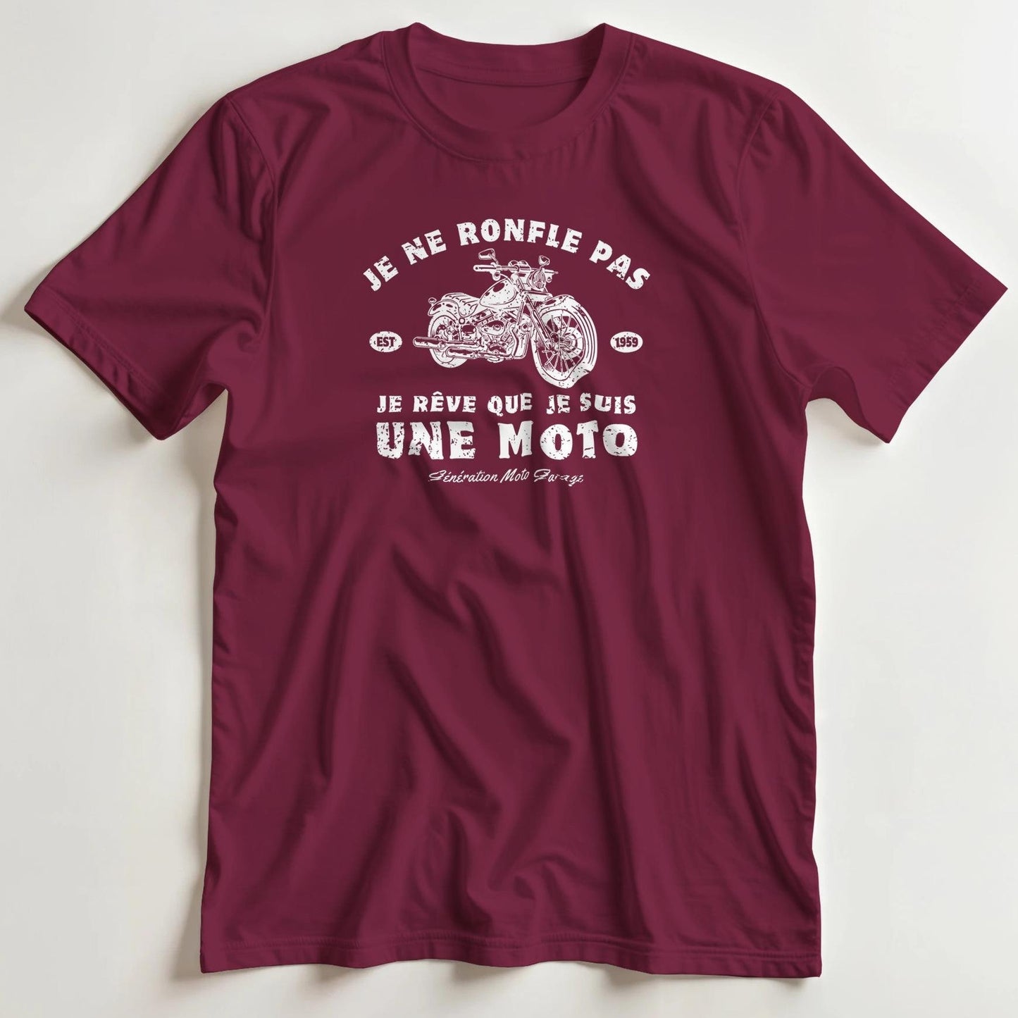 T-shirt en coupe unisexe et 100% coton en Bordeaux S imprimé avec un design Je Ne Ronfle Pas T-Shirt .