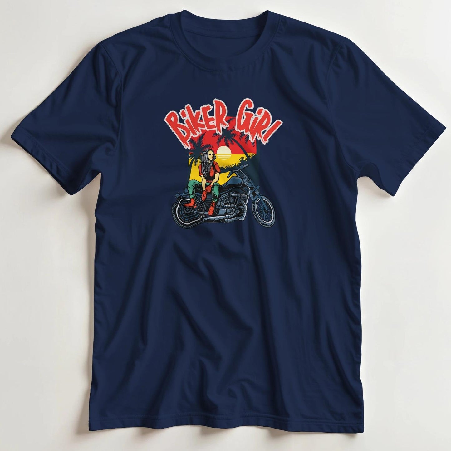 T-shirt en coupe unisexe et 100% coton en Marine 2XL imprimé avec un design Biker Girl Motarde T-Shirt .