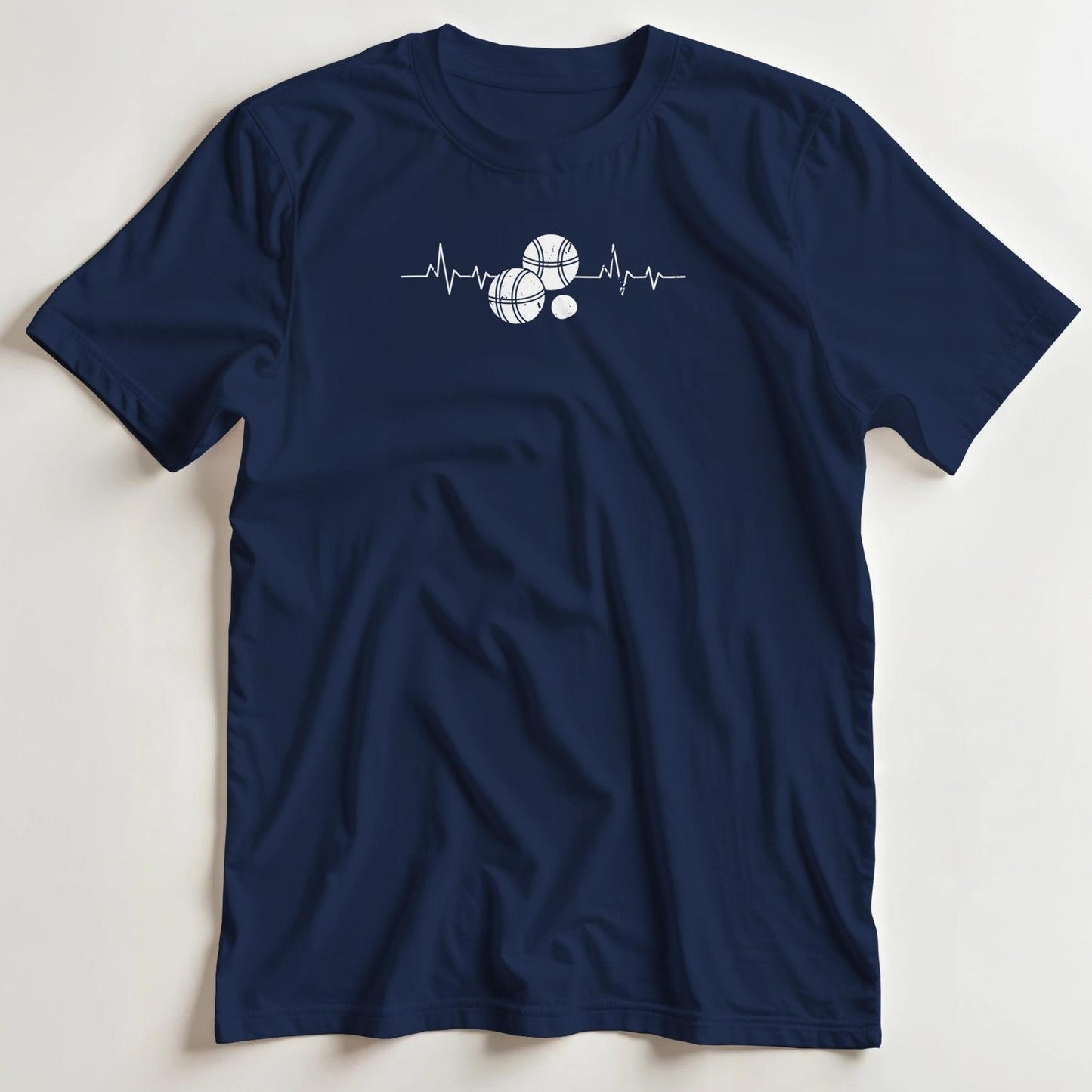 T-shirt en coupe unisexe et 100% coton en Marine imprimé avec un design Pétanque Battement T-Shirt .