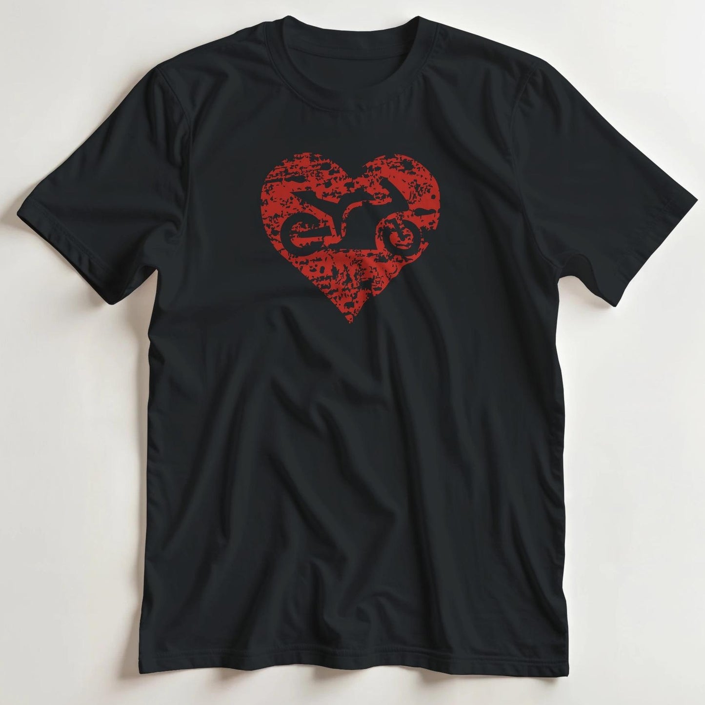 T-shirt en coupe unisexe et 100% coton en Noir 2XL imprimé avec un design Moto et Cœur T-Shirt .