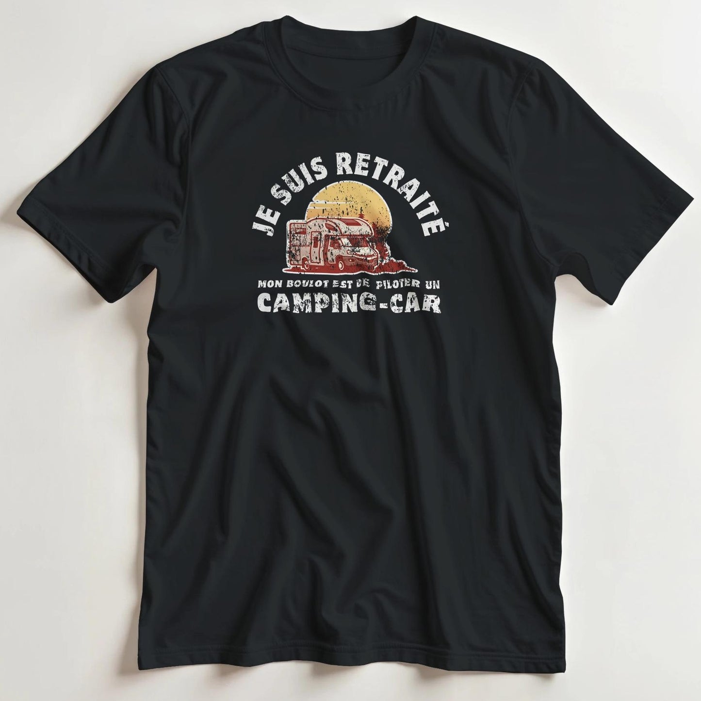 T-shirt en coupe unisexe et 100% coton en Noir XL imprimé avec un design Camping-Car T-Shirt .