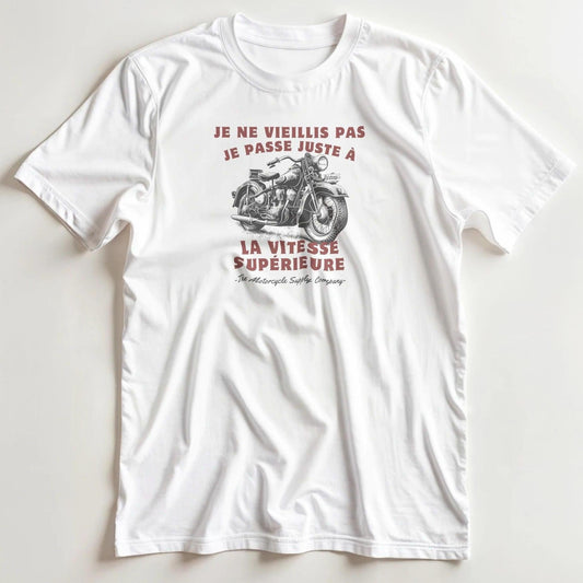 T-shirt en coupe unisexe et 100% coton en Blanc S imprimé avec un design Vieillis Pas Vitesse Supérieure T-Shirt .