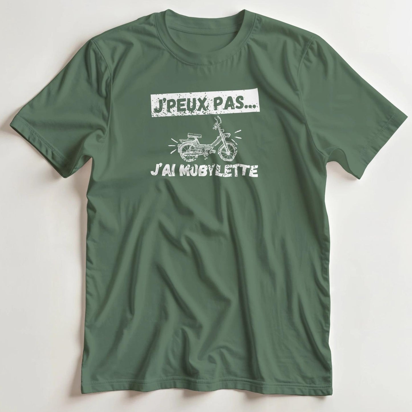 T-shirt en coupe unisexe et 100% coton en Vert militaire M imprimé avec un design Mobylette T-Shirt .