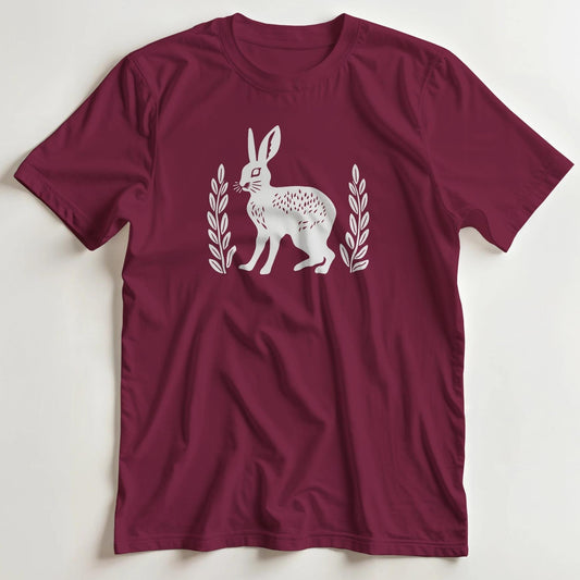 T-shirt en coupe unisexe et 100% coton en Bordeaux imprimé avec un design Lièvre T-Shirt .