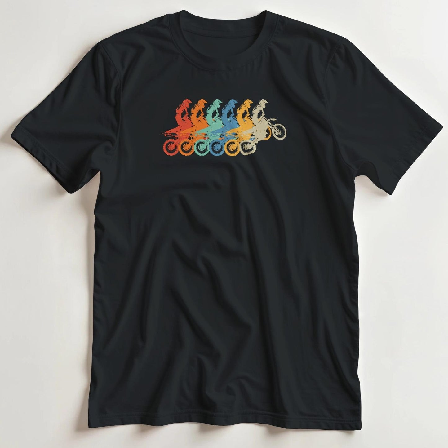T-shirt en coupe unisexe et 100% coton en Noir L imprimé avec un design Motocross Arc-en-Ciel T-Shirt .