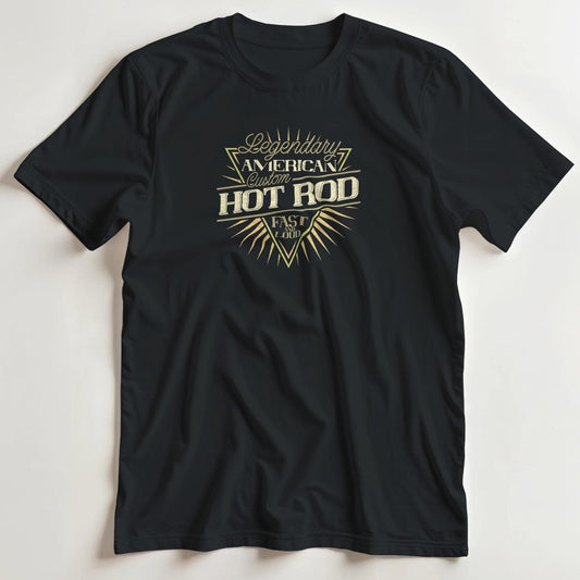 T-shirt en coupe unisexe et 100% coton en Noir S imprimé avec un design Custom Hot Rod T-Shirt .