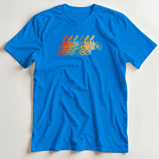 T-shirt en coupe unisexe et 100% coton en Royal S imprimé avec un design Motocross Arc-en-Ciel T-Shirt .