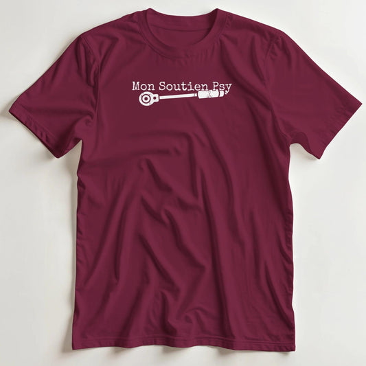 T-shirt en coupe unisexe et 100% coton en Bordeaux S imprimé avec un design Mon Soutien Psy T-Shirt .
