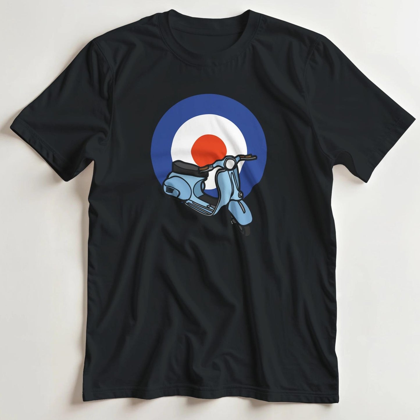T-shirt en coupe unisexe et 100% coton en Noir M imprimé avec un design Scooter Mod Bleu T-Shirt .