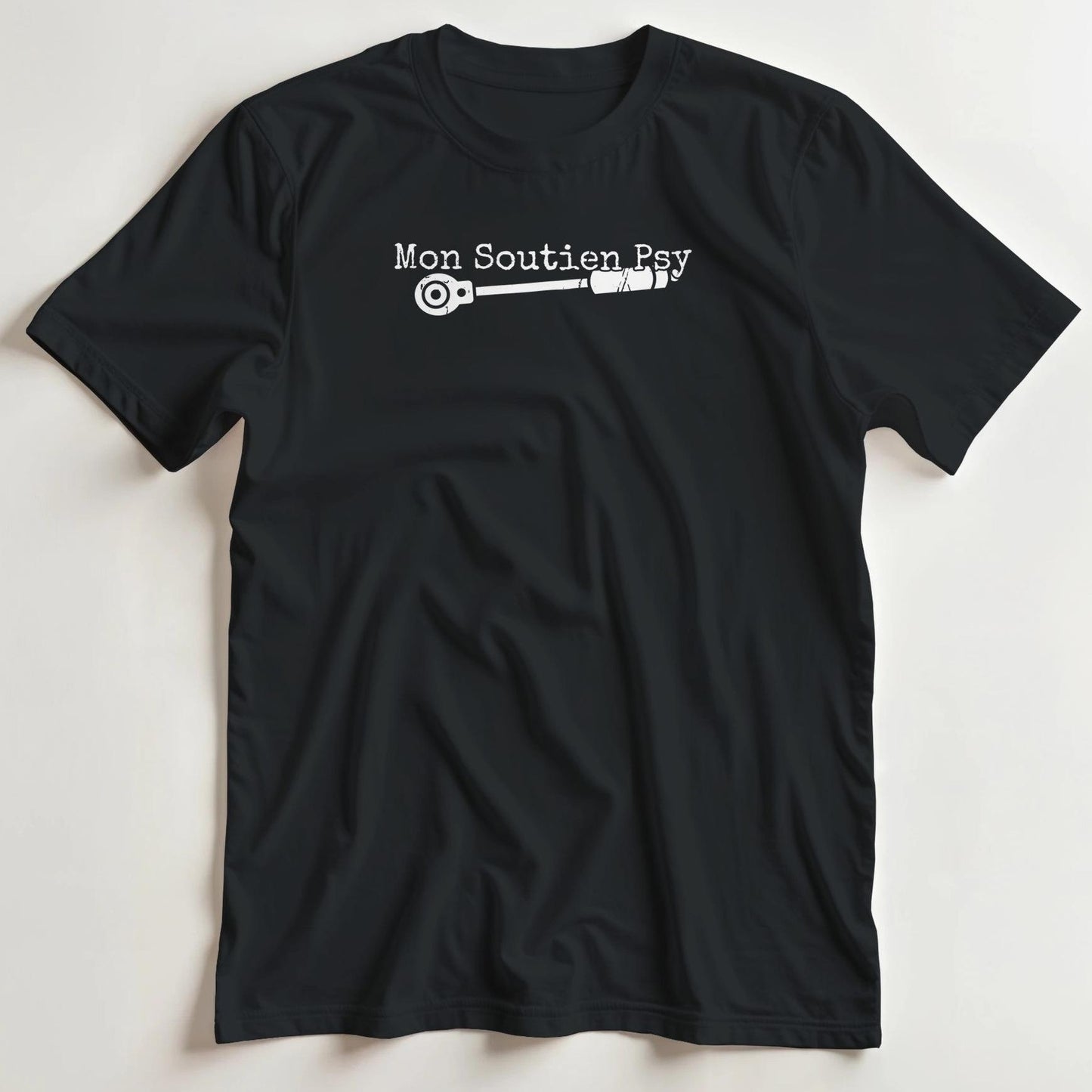 T-shirt en coupe unisexe et 100% coton en Noir 2XL imprimé avec un design Mon Soutien Psy T-Shirt .