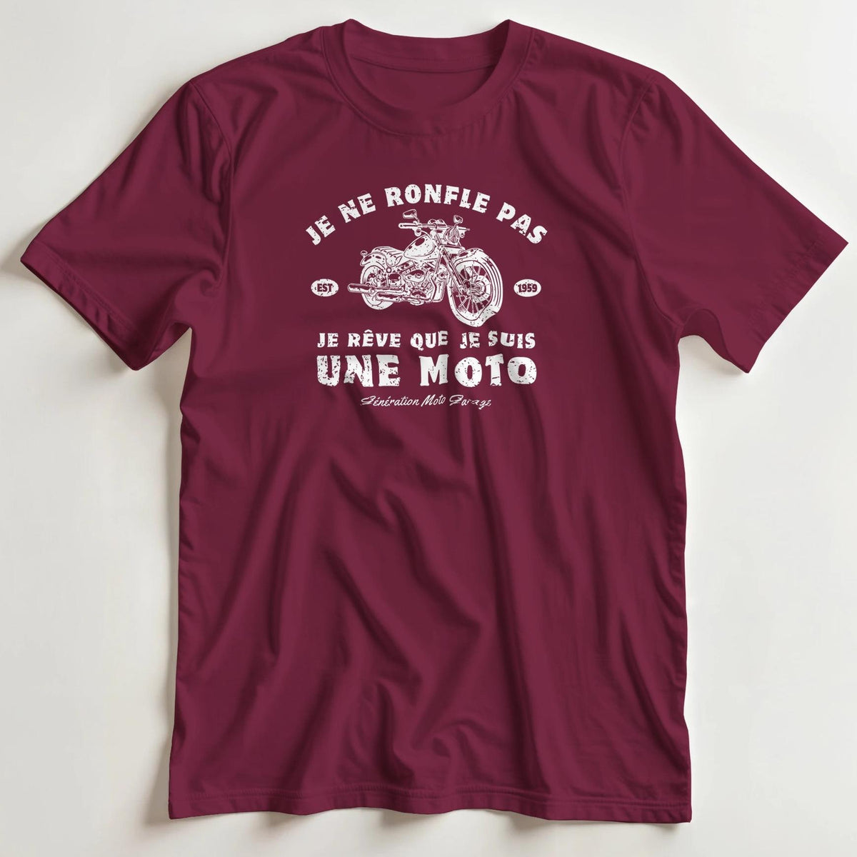 T-shirt en coupe unisexe et 100% coton en Bordeaux M imprimé avec un design Je Ne Ronfle Pas T-Shirt .