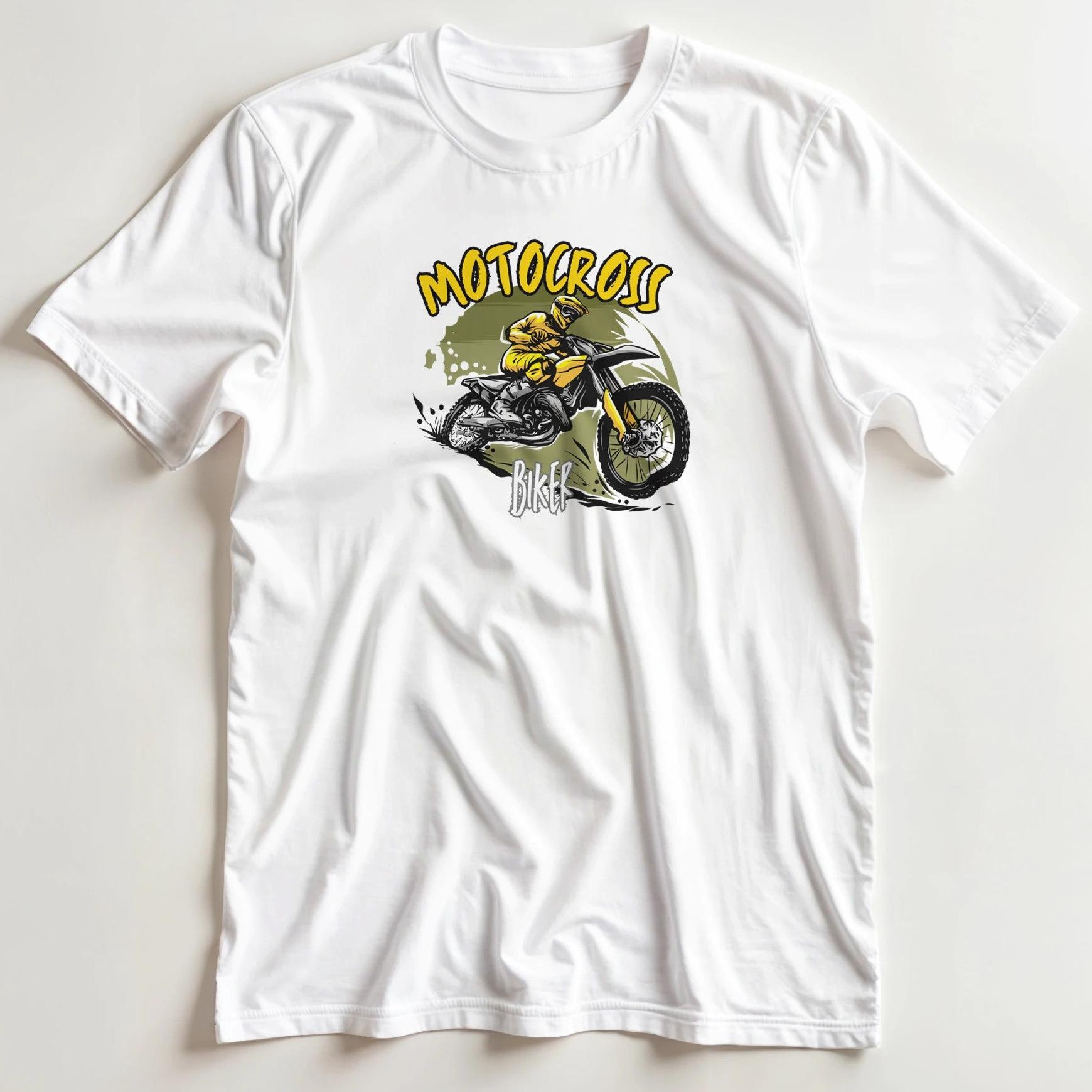 T-shirt en coupe unisexe et 100% coton en Blanc S imprimé avec un design Motocross Biker T-Shirt .