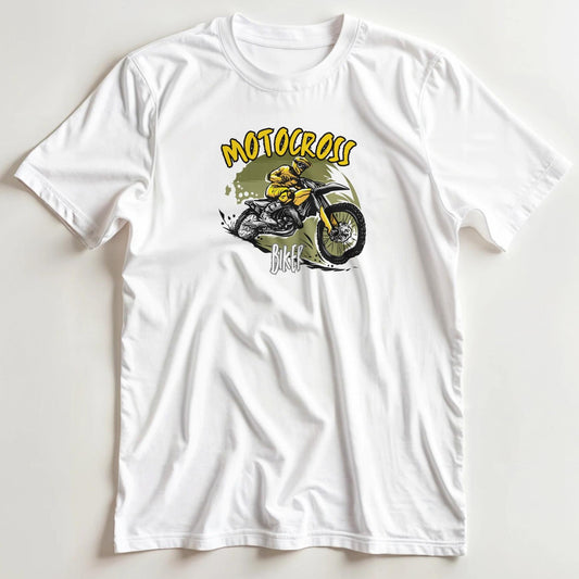 T-shirt en coupe unisexe et 100% coton en Blanc S imprimé avec un design Motocross Biker T-Shirt .
