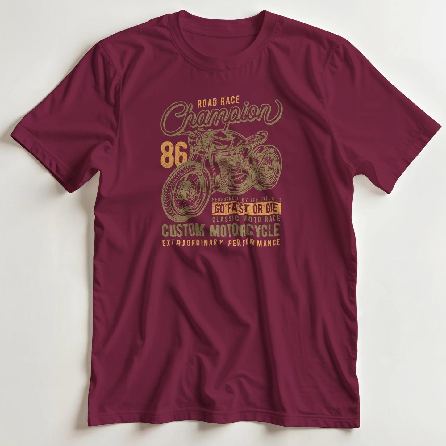 T-shirt en coupe unisexe et 100% coton en Maroon imprimé avec un design Champion 86 T-Shirt .