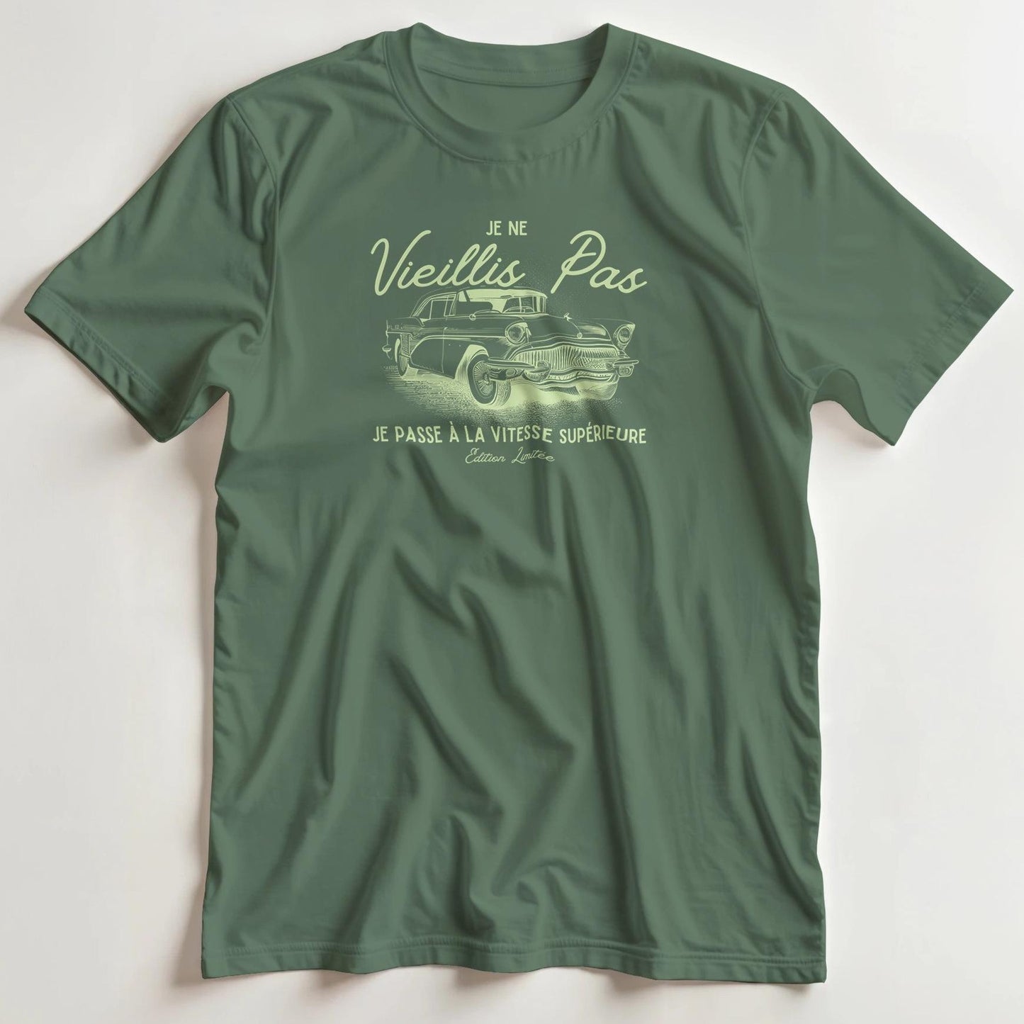 T-shirt en coupe unisexe et 100% coton en Vert militaire XL imprimé avec un design Vieillis Pas C T-Shirt .
