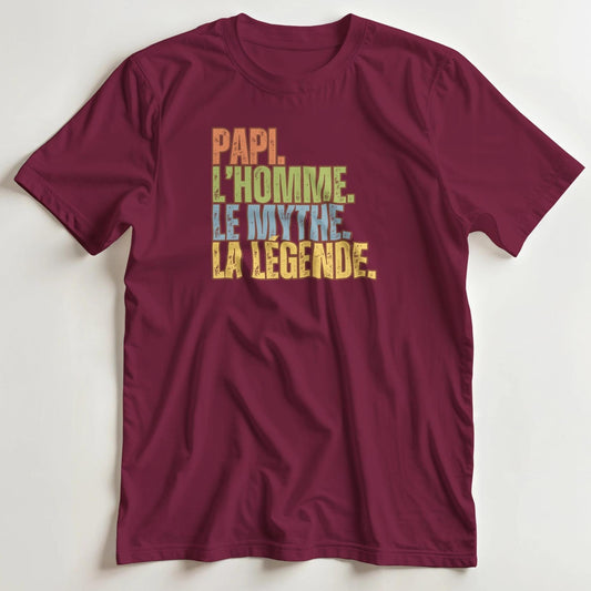 T-shirt en coupe unisexe et 100% coton en Bordeaux S imprimé avec un design Papi La Légende T-Shirt .
