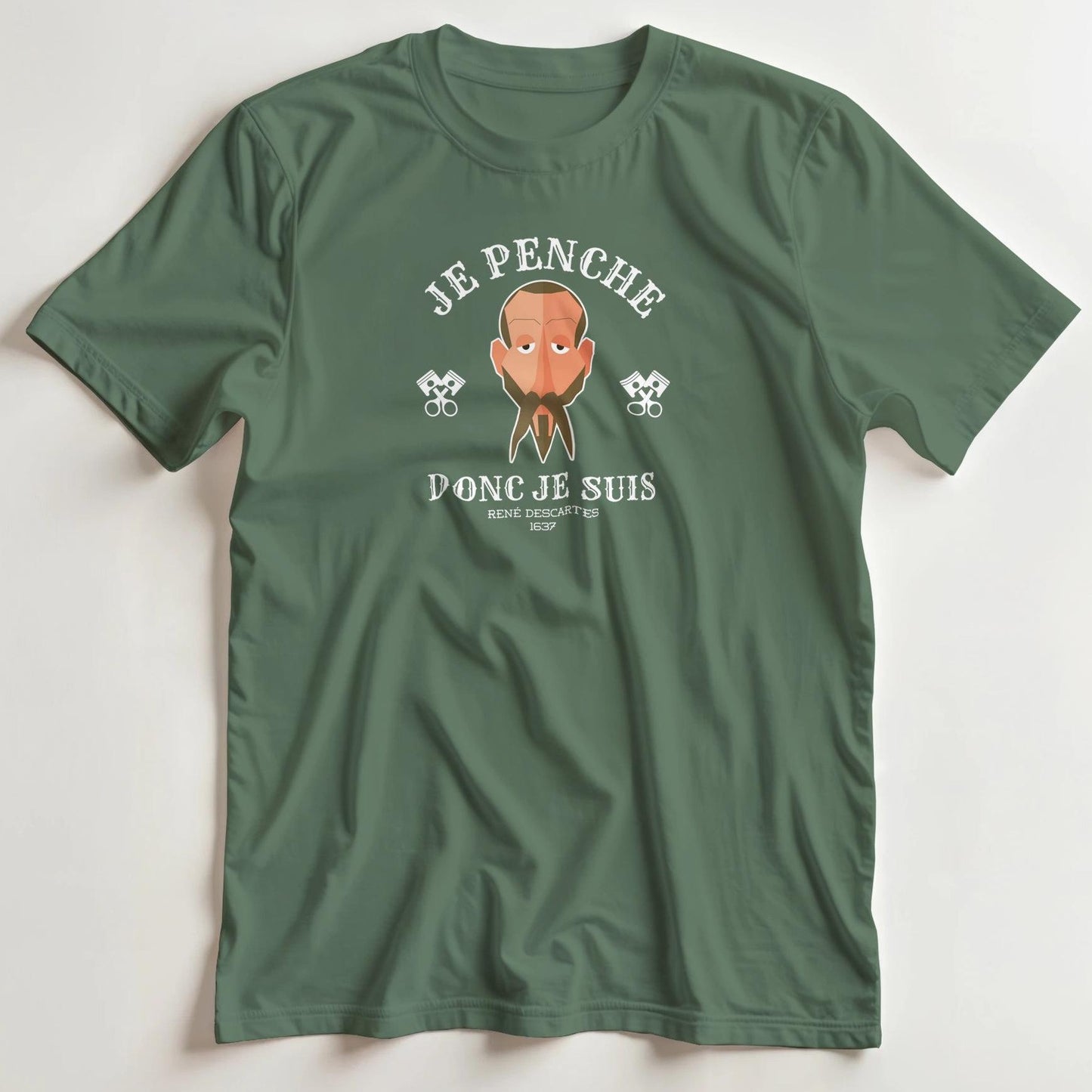 T-shirt en coupe unisexe et 100% coton en Vert militaire L imprimé avec un design Je Penche, Donc Je Suis T-Shirt .