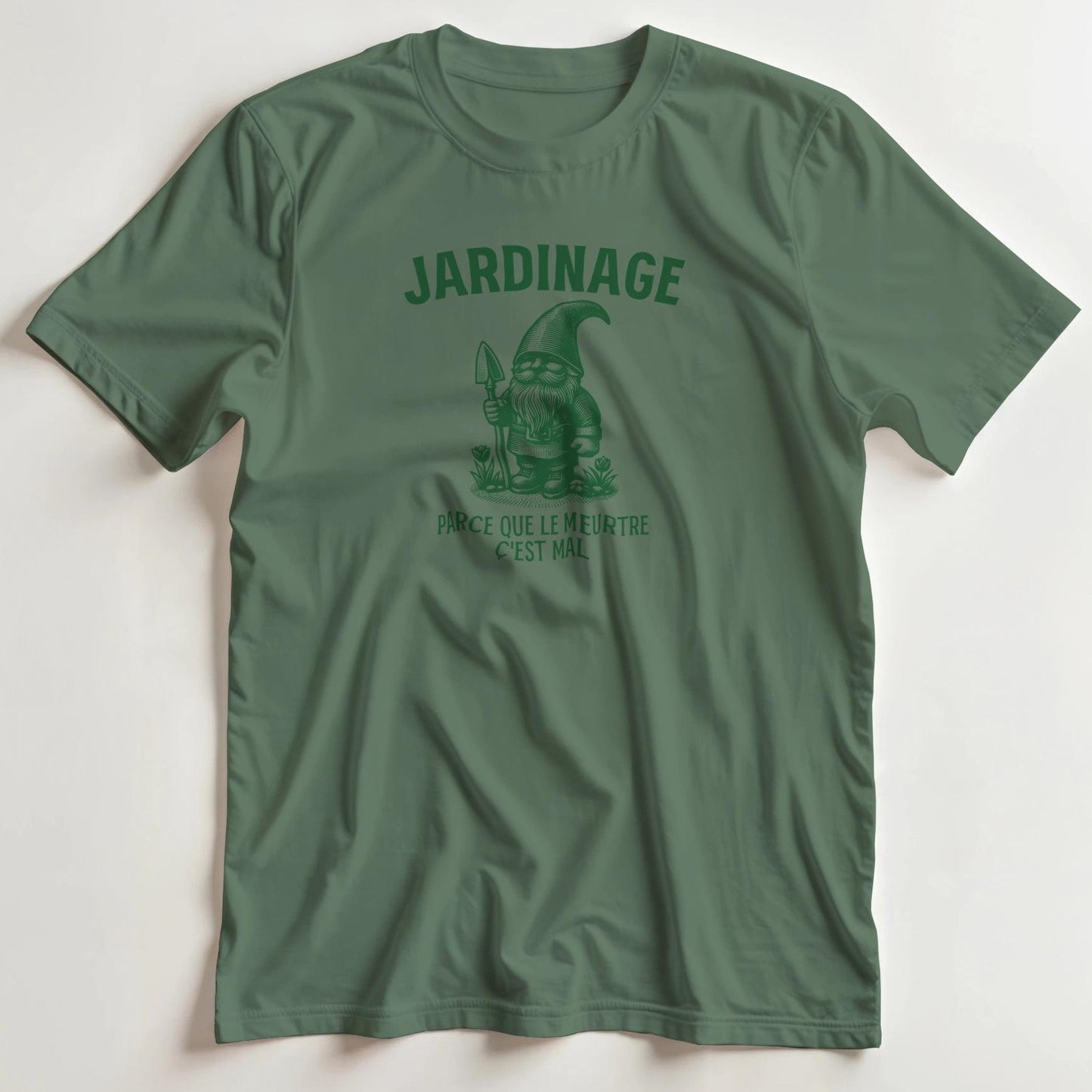 T-shirt en coupe unisexe et 100% coton en Vert militaire L imprimé avec un design Jardinage T-Shirt .
