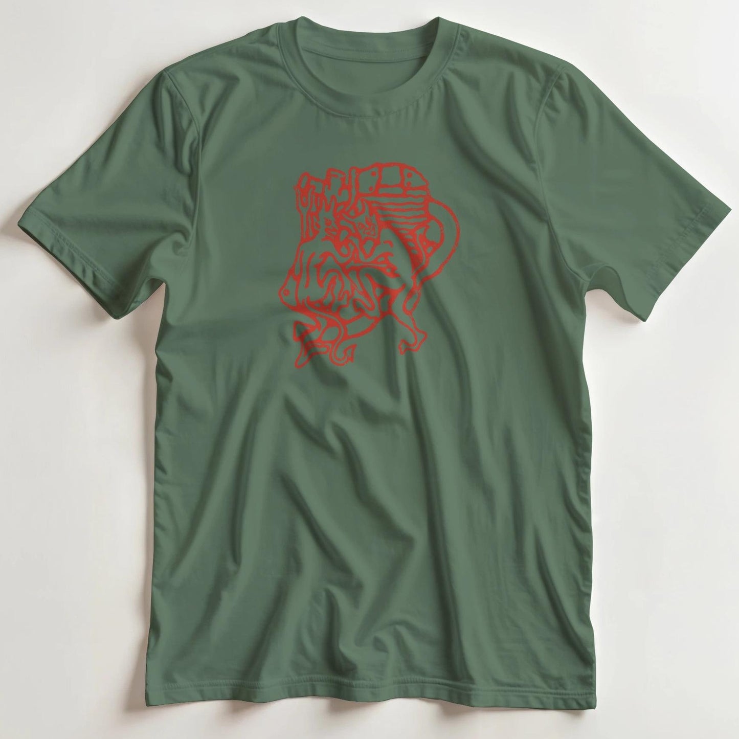 T-shirt en coupe unisexe et 100% coton en Vert Mil. imprimé avec un design Devil Engine T-Shirt .