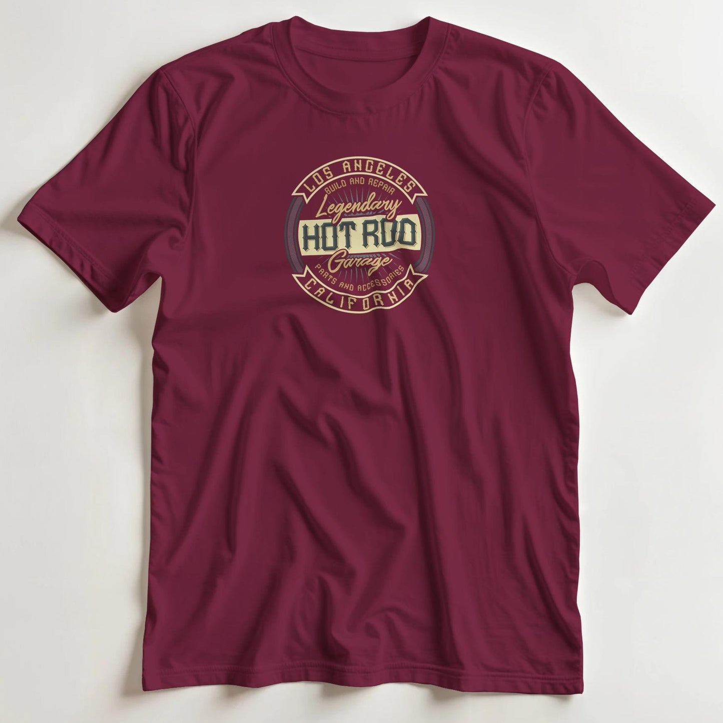 T-shirt en coupe unisexe et 100% coton en Bordeaux 2XL imprimé avec un design LA Hot Rod T-Shirt .