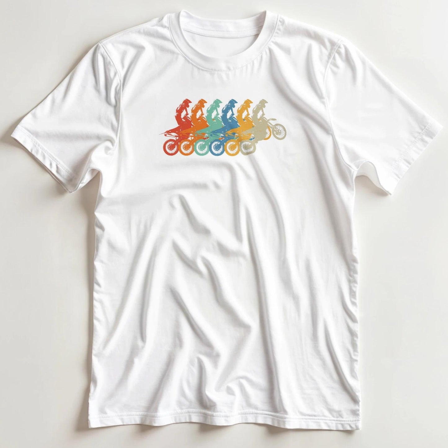 T-shirt en coupe unisexe et 100% coton en Blanc S imprimé avec un design Motocross Arc-en-Ciel T-Shirt .
