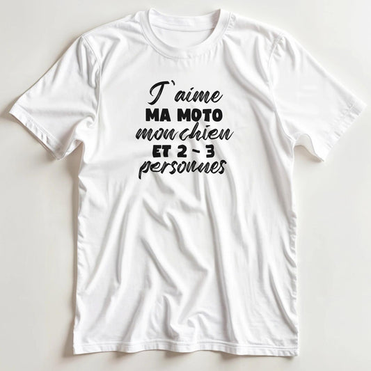 T-shirt en coupe unisexe et 100% coton en Blanc S imprimé avec un design Ma Moto Mon Chien T-Shirt .