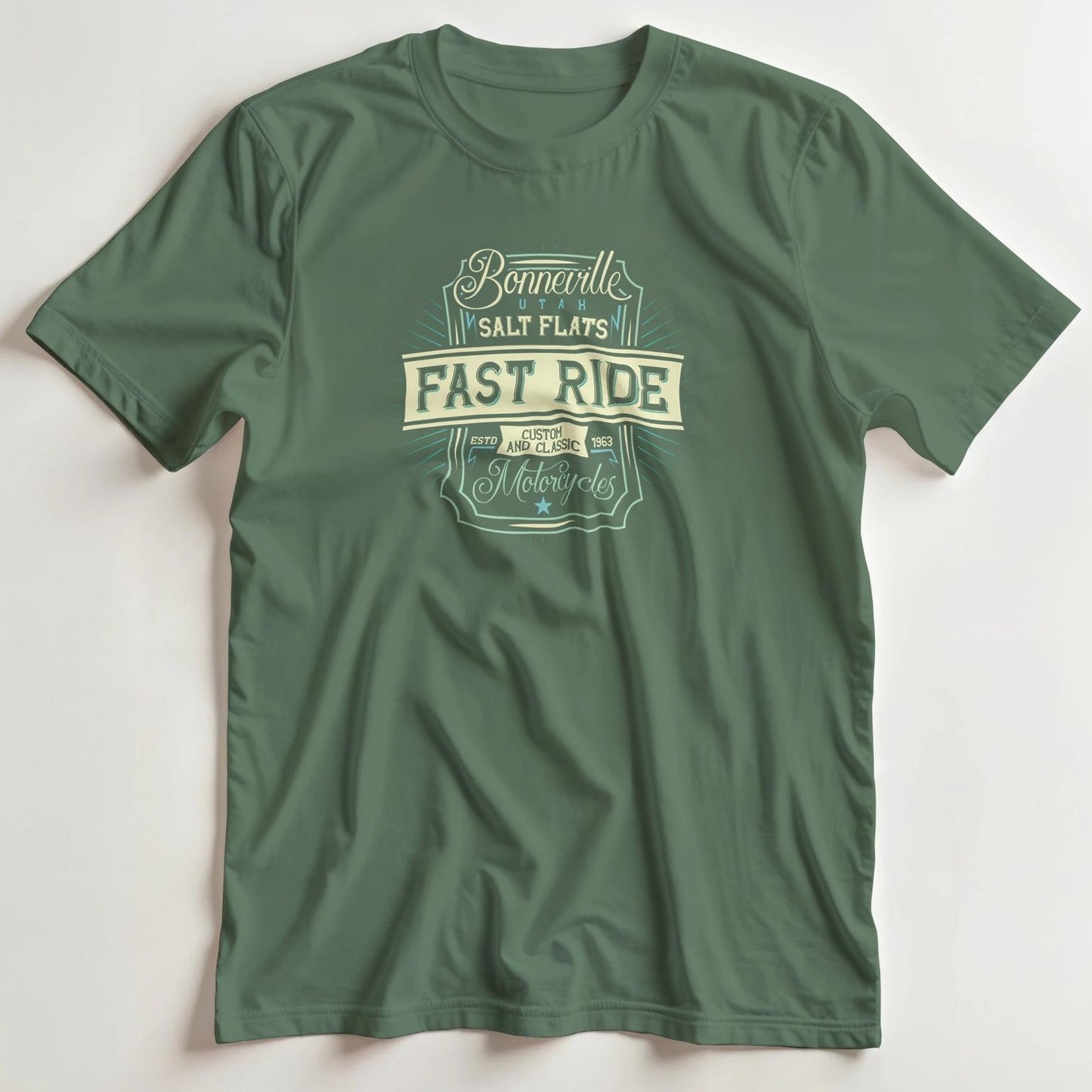 T-shirt en coupe unisexe et 100% coton en Vert Mil. M imprimé avec un design Salt Flats T-Shirt .