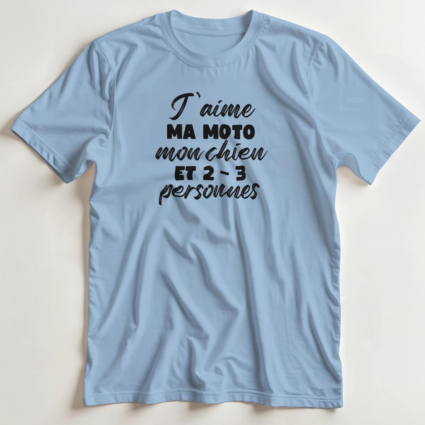 T-shirt en coupe unisexe et 100% coton en Light Blue XL imprimé avec un design Ma Moto Mon Chien T-Shirt .