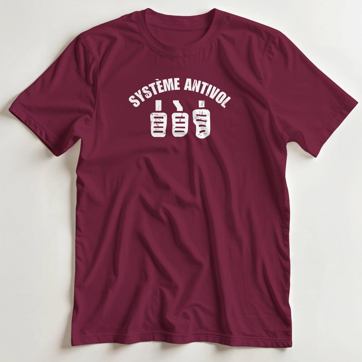 T-shirt en coupe unisexe et 100% coton en Bordeaux S imprimé avec un design Antivol T-Shirt .
