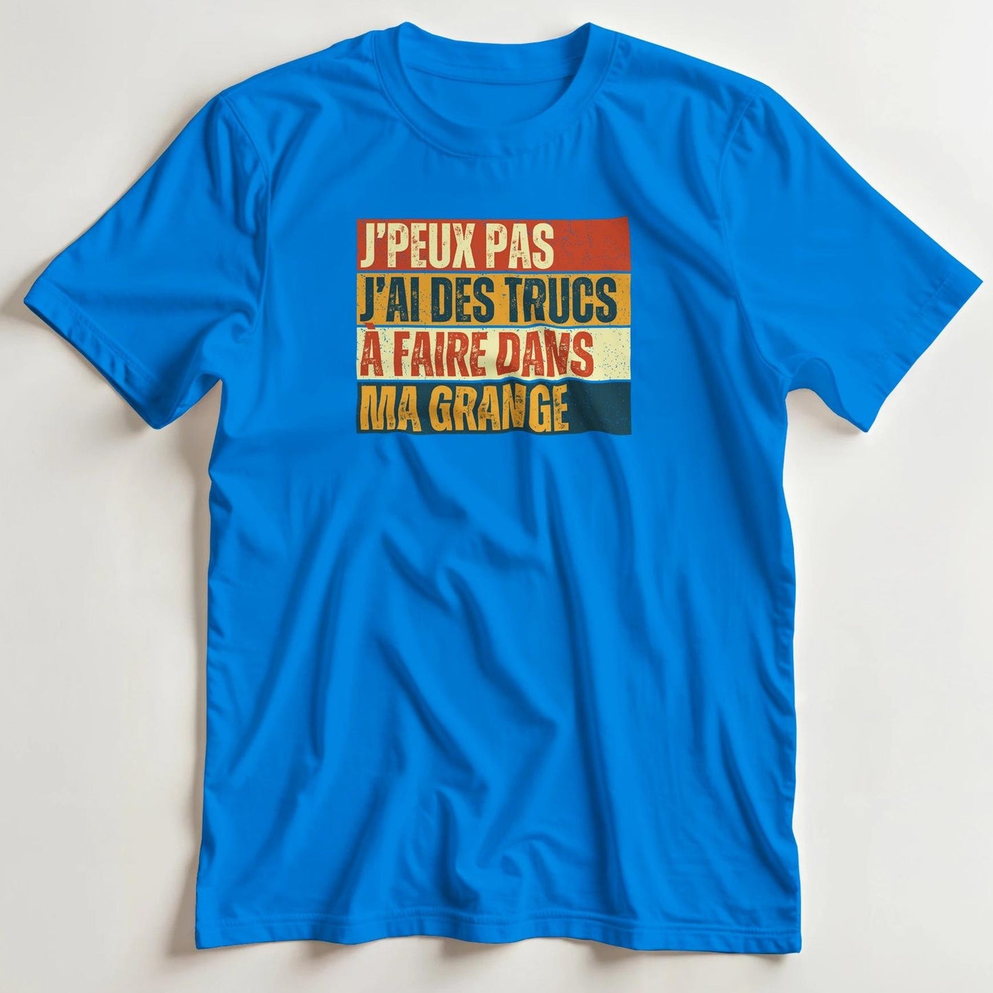 T-shirt en coupe unisexe et 100% coton en Royal 3XL imprimé avec un design J'Peux Pas Grange Vintage T-Shirt .