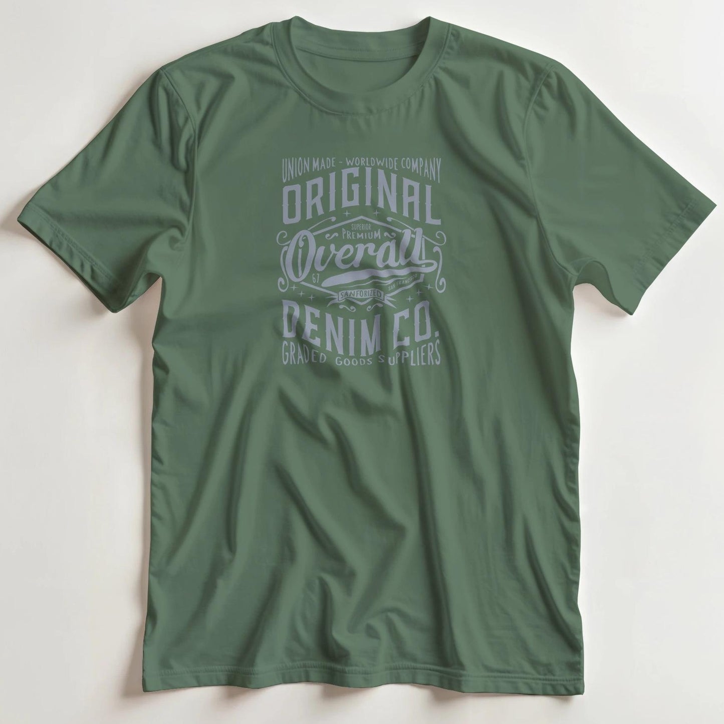 T-shirt en coupe unisexe et 100% coton en Vert Mil. S imprimé avec un design Denim Co. T-Shirt .