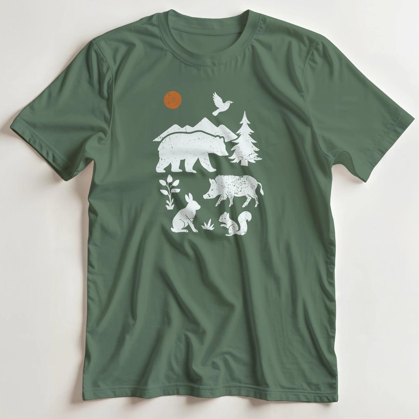 T-shirt en coupe unisexe et 100% coton en Vert militaire S imprimé avec un design Ours T-Shirt .